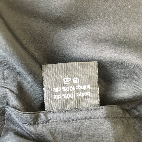 RAOUL Black Blue 100% Silk Pleated V Neck Ruching Shoulder Slit Hem Dress - Picture 3 of 13